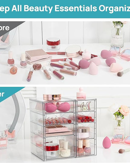 Vtopmart Acrylic Organizer with 8 Drawers, Desk Organizers and Accessories, Clear Makeup Organization, Dustproof Storage Drawers for Office Art Craft Supplies