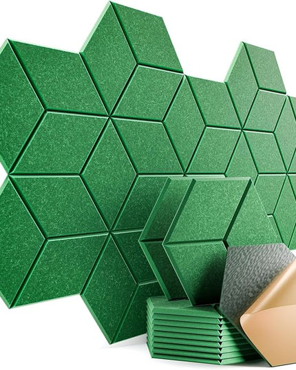 12 Pack Self-Adhesive Acoustic Panels 12" X 10" X 0.4" - Sound Proof Foam Panels with High Density, Y-Lined Design, Flame Resistant, Absorb Noise and Eliminate Echoes(Muted Green)