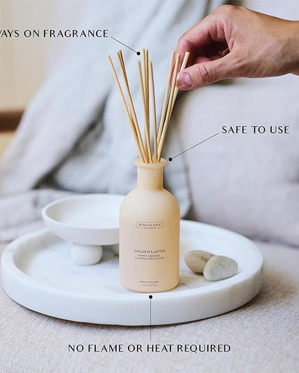 Benevolence LA Reed Diffuser - Orange, Cedarwood & Clove | Home Fragrance Diffuser for Home & Bathroom | Long-Lasting Scent Sticks - Malibu Sands Collection