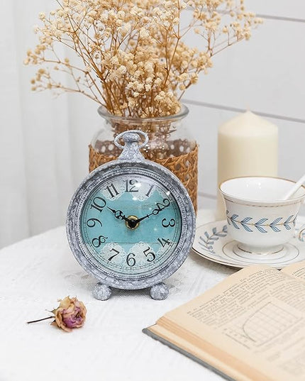 NIKKY HOME Vintage Coastal Beach Blue Table Clock Home Decor for Kitchen, Bathroom, Living Room, Bedroom, Office