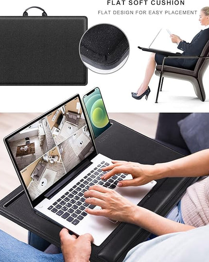 CENNBIE Leather Lap Desk with Memory Foam Cushion 24x16 Inches- Adjustable Portable Laptop Tray Fits 17 19 Inch Notebook - Built-in Wrist Rest Lightweight Computer Desk (Black)
