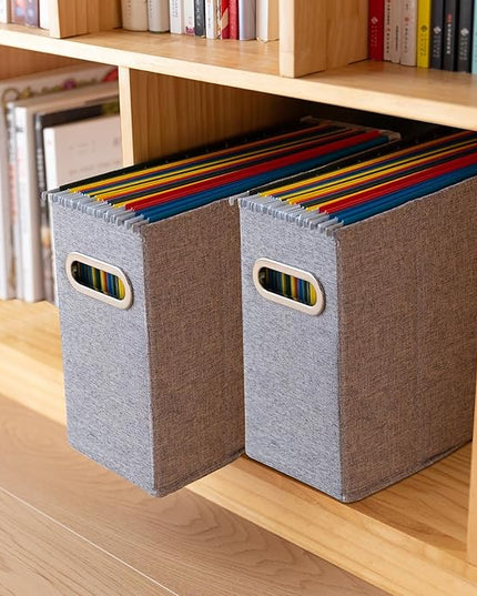 6 Packs Letter Size File Organizer, File Folders Organizer, Fabric Storage Box, Collapsible Paper Organizer with Metal Handle, Smooth PVC Rails, Only Box (Gray)