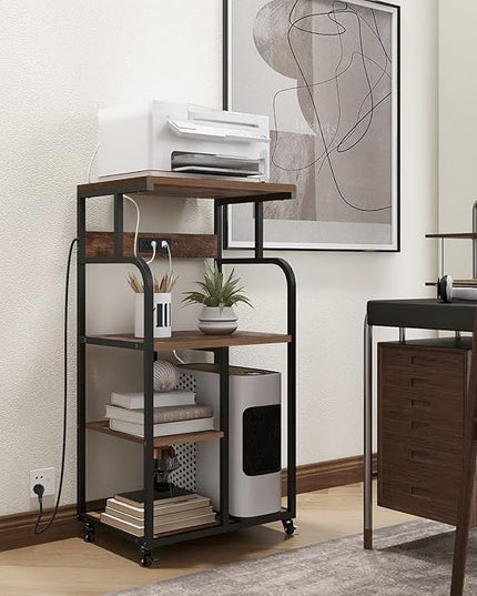 VEDECASA Large Printer Stand Cart with Charging Station USB Port 21.2"x15.7"x42.3" Rolling Tall 3-Tier Printer Stand with Adjustable Shelf Storage Home Office