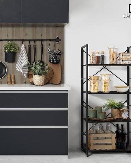 CAPHAUS 4 Tier Bookshelf, 24 Inch Width Free Standing Shelf, Bookcase Shelf Storage Organizer, Industrial Book Shelves for Home Office, Living Room, Kitchen, Black Vintage Shelves & Metal Frame