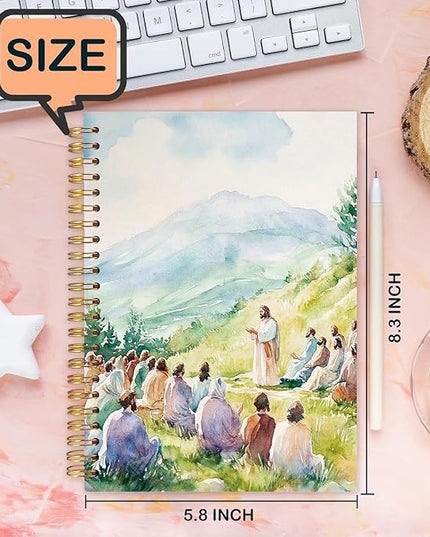 Christian Jesus Spiral Journal Notebook 5.5x8.3in, Sermon on the Mount Religious Prayer Journal for Woman, Jesus Notebooks for Note Taking, Christian Church Hardcover Notebook
