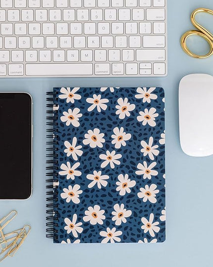 Steel Mill & Co Cute Mini Spiral Notebook, 8.25" x 6.25" Journal with Durable Hardcover and 160 Lined Pages (Leopard Daisy)