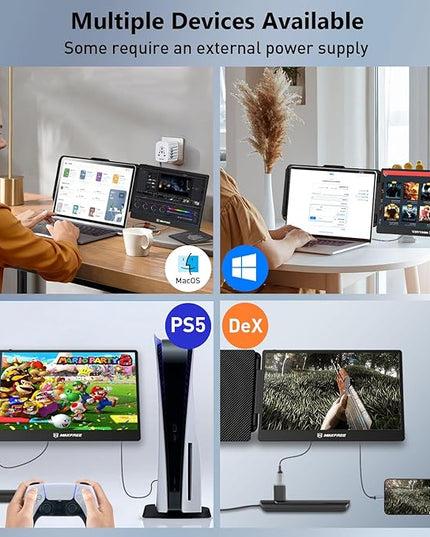 Maxfree Laptop Screen Extender, S1 14'' Laptop Monitor Extender Dual Screen Plug & Play, 1080P FHD Portable Monitor for 13.3-17'' Laptops, Compatible with macOS/Windows/Dex/Android/Switch/PS5