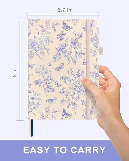 &And Per Se Lined Journal Notebook, 160 Pages, A5 5.7 x 8 inches College Ruled Thick Paper Notebook Journals for Writing, Hardcover Notebooks for Women Men Office School (Blue Flowers)