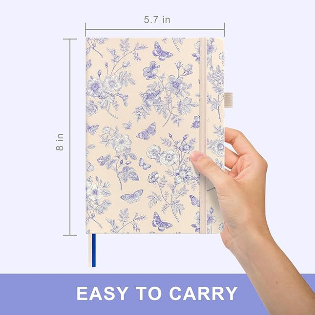 &And Per Se Lined Journal Notebook, 160 Pages, A5 5.7 x 8 inches College Ruled Thick Paper Notebook Journals for Writing, Hardcover Notebooks for Women Men Office School (Blue Flowers)