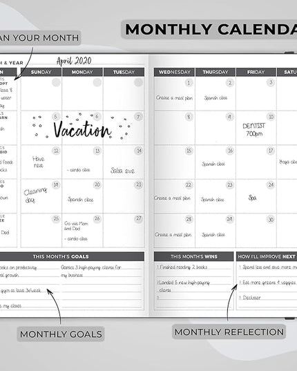 Clever Fox Planner – Undated Weekly & Monthly Planner for Productivity, Time Management & Goals – Organizer Journal – A5 (Silver Black)