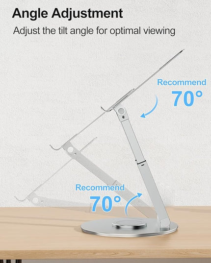 tounee Telescopic Laptop Stand for Desk with 360° Swivel Base, Sit to Stand, Height Adjustable, Portable Riser Holder for Good Posture, Compatible with All Laptops 10-17"-Silver