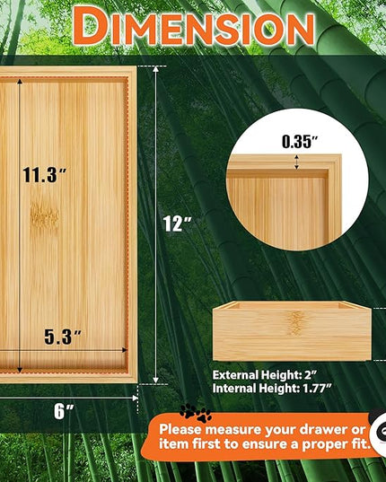 Bamboo Drawer Organizer - Silverware & Utensil Organizer, Stackable, 2 Pcs, Wooden Storage Box Tray (Bamboo, 12 X 6 X 2 Inch)