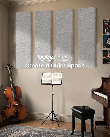 BUBOS 2 PCS Acoustic Panels,47.2''x11.8'' Fabric Soundproof Wall Panels,Self-adhesive Sound Absorbing Panels for Studios, Office, Home Theater, Fabric-Clad-N Light Grey
