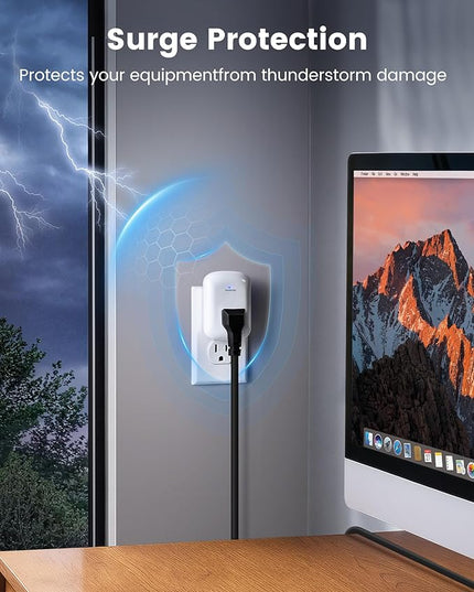 SURAIELEC Surge Protector, 1225J Wall Surge Protector Outlet with 900V VPR, Ground Protected Light Indicator for TV, Fridge, Microwave, Garage, Computer, Workshop and Gaming Devices, 15A/1875W, 1 Pack