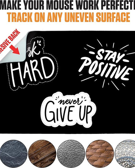 Mouse Pad Adhesive Bottom - Sticks to Any Surface - Portable - Webcam Covers and Screen Cleaner Included (Never GIVE UP)