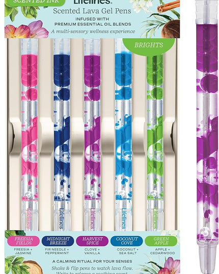 Lifelines Scented Lava Gel Pen Set, 5-Pack (Brights) - 0.5mm Colored Gel Pens Infused with Scented Essential Oil Blends & Mesmerizing Lava - School Supplies for College Kids & Adults