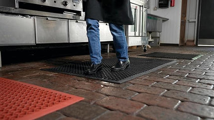 NoTrax 3' x 3' Anti-Fatigue Lightweight Restaurant Rubber Floor Mat with Drainage Holes, Beveled Edges, Non-Slip Mats, Red, T30 Competitor, T30S0033RD