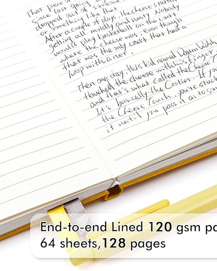feela 24 Pack Journal Notebook for Work, Business Notebook Bulk Hardcover Lined Writing Journal with Pen Holder for Men Women Note Taking, with 24 Black Pens, 120 GSM, 5.1”x8.3”, A5, Yellow