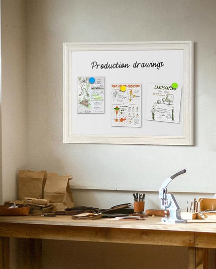 White Board for Wall, 24'' x 18'' Magnetic Dry Erase Board, Decorative Whiteboard with White Vintage Wooden Frame, Hanging Writing Board for Home Office School Dorm