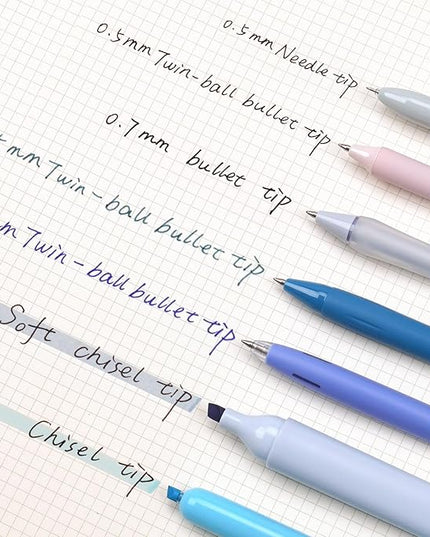 WRITECH Gel Pens Journaling Highlighters: Journal Set Aesthetic Assorted Pastel Color Ink 0.5mm Fine Point Retractable 0.7mm Black Pen Smooth Writing Drawing No Bleed 7ct (Blue)