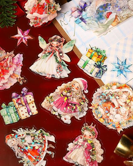 AuriicLeaf Dream Christmas Eve PET Stickers, 90 Pcs Fantasy Ephemera for Scrapbooking, Journaling, DIY Crafting, and Holiday Art Supplies