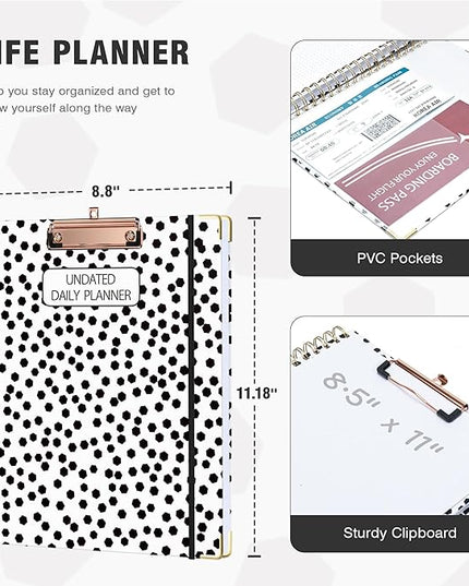 Ospelelf Undated Spiral Planner 12 Months, Daily Weekly and Monthly Academic Planner with Clip 8.5 x 11