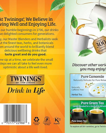 Twinings Pure Peppermint Herbal Tea Individually Wrapped Bags, 100 Count (Pack of 1), Fresh Minty Flavour, Naturally Caffeine-Free, Enjoy Hot or Iced, 100 Teabags