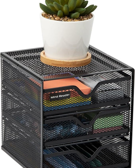 Mind Reader Desktop Accessory Storage, Desk Supplies, Organizer, Office, Metal Mesh, 6.25" L x 6.5" W x 6.5" H, Black