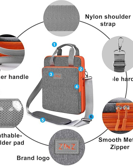 ZINZ 12.3-13 Inch Travel Laptop Shoulder Bag with Expandable Compartment and Valuables Compartment -Gray-Orange edge