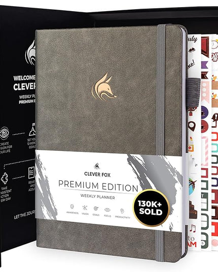 Clever Fox Planner Premium Edition – Undated Luxurious Weekly & Monthly Planner to Increase Productivity and Hit Your Goals – Organizer – Start Anytime, A5, Lasts 1 Year, Gray (Weekly)