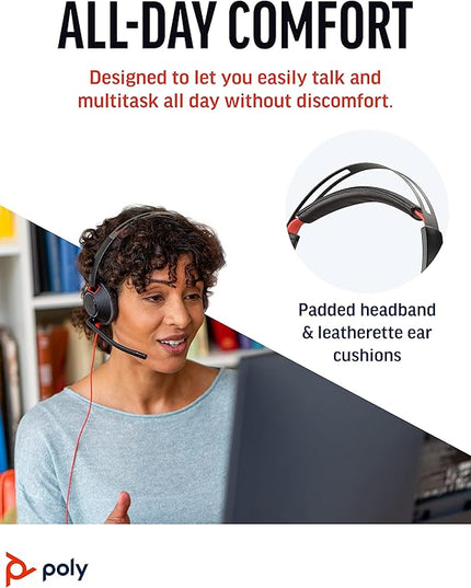 Poly - Blackwire 5220 USB-A Headset (Plantronics) - Wired, Dual Ear (Stereo) Computer Headset with Boom Mic - USB-A, 3.5 mm to connect to your PC, Mac, Tablet and/or Cell Phone
