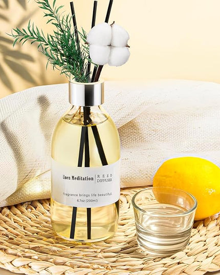 Clesh Reed Diffuser Set, 6.7 oz Linen Scented Diffuser with Sticks, Home Fragrance Reed Diffuser for Bathroom Shelf Decor, Linen Meditation