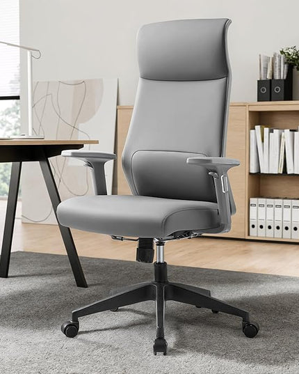 EUREKA ERGONOMIC Valen Leather Desk Chair, High Back Office Chair, Microfiber PU Leather Office Chair with Wheels, Executive Office Chair Comfy for Samll Spaces, Grey