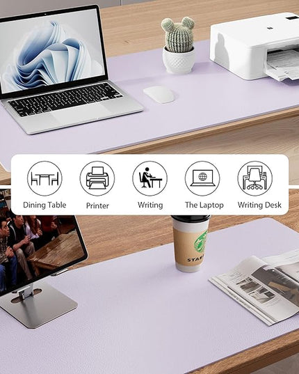 Aothia Large PU Leather Desk Pad Protector - Non-Slip Mouse Pad & Writing Mat for Office/Home, Waterproof, Easy to Clean (31.5"x15.7", Soft Lavender)