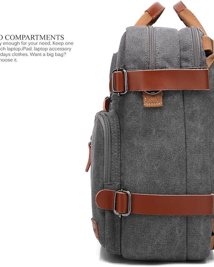 CoolBELL Convertible Backpack Messenger Shoulder Bag Laptop Case Business Briefcase Multi-Functional Travel Handbag Fits 17.3 Inch Laptop for Men/Women (Canvas Dark Grey)