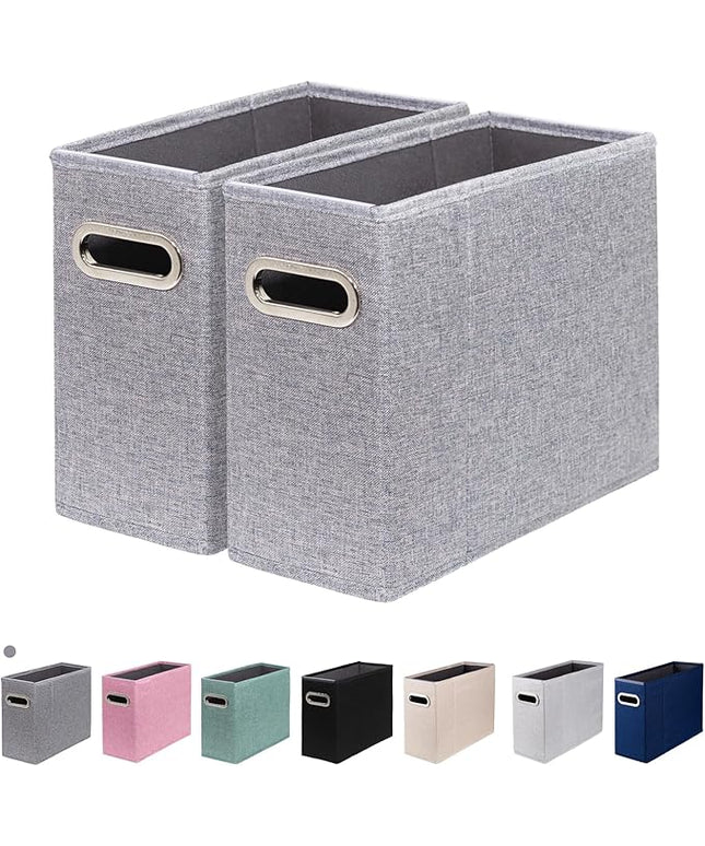2 Packs Letter Size File Organizer, File Folders Organizer, Fabric Storage Box, Collapsible Paper Organizer with Metal Handle, Smooth PVC Rails, Only Box (Gray)