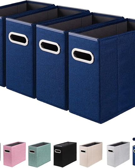 4 Packs Letter Size File Organizer, File Folders Organizer, Fabric Storage Box, Collapsible Paper Organizer with Metal Handle, Smooth PVC Rails, Only Box (Blue)