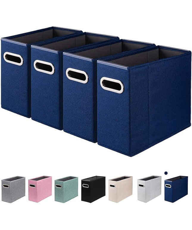 4 Packs Letter Size File Organizer, File Folders Organizer, Fabric Storage Box, Collapsible Paper Organizer with Metal Handle, Smooth PVC Rails, Only Box (Blue)
