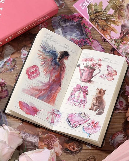 Auguro PET 20 Sheets 180 Pre-Cut Summer Stickers for Scrapbooking People Beach Scrapbook Sticker Transparent Stickers for journaling Junk journaling Supplies