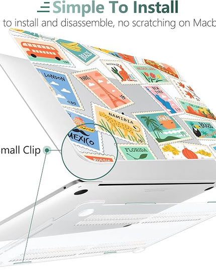 DONGKE Compatible with MacBook Pro 13 inch Case 2024 2023-2020 Release A2338 M2/M1 A2251 A2289 with Retina Display & Touch ID, Plastic Hard Shell & Keyboard Cover & Screen Film - Post Stamps