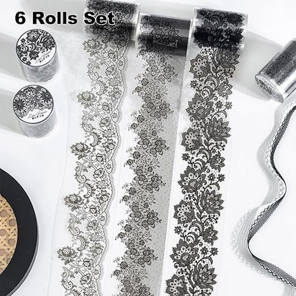 AuriicLeaf Lace Dream PET Tape Set, 6 Rolls of Elegant Floral Stickers for Scrapbooking, Journaling, DIY Crafts, and Art Supplies