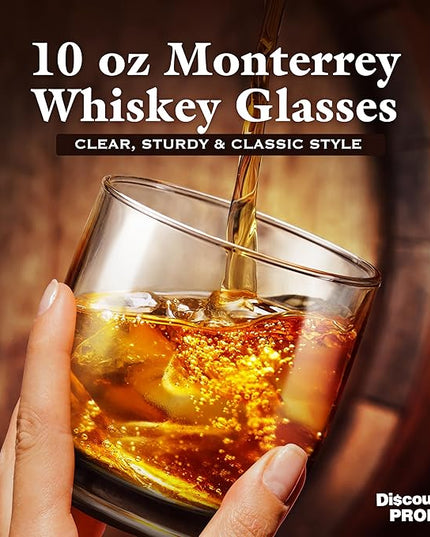 DISCOUNT PROMOS Monterrey Whiskey Glasses, 10 oz Set of 10, Bulk Pack - Heavy Base Old Fashioned Drinking Glass, Bourbon, Scotch Rocks Glasses - Black Bottom Color