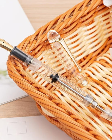 Asvine V126 Vacuum Filling Fountain Gold Plated Fine Point, Clear Demonstrator Pen, Large-Capacity with Gift Case