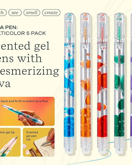 Lifelines Scented Lava Gel Pen Set, 5-Pack (Multi-Color) - 0.5mm Colored Gel Pens Infused with Scented Essential Oil Blends & Mesmerizing Lava - School Supplies for College Kids & Adults