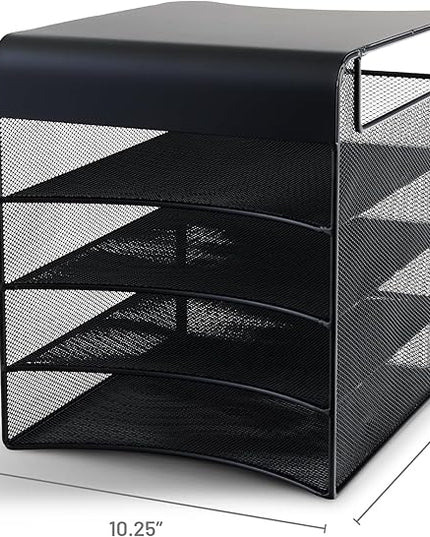 Safco Onyx Hanging Under Desk Organizer, 4 Trays, Office and Classroom Mailbox , Paper and Mail Sorter, Steel Mesh, Black