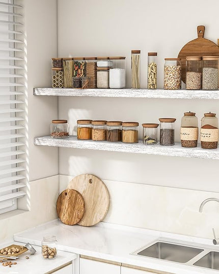 RICHFOCUS 55Inch Floating Shelves for Wall 2 Pack Shelves for Bedroom|Kitchen|Bathroom Wall Mounted Rustic Distressed Wood Floating Shelf with Invisible Brackets for Books|Storage|Decor, Rustic