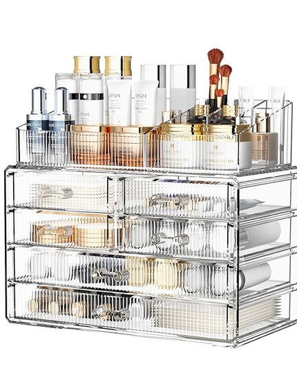 ZHIAI Stackable Storage Drawers, Acrylic Bathroom Counter Organizer Clear Makeup Organizers for Vanity, Kitchen Cabinets, Bathroom, Undersink, Home Organization and Storage (1 Top 6 Drawers)