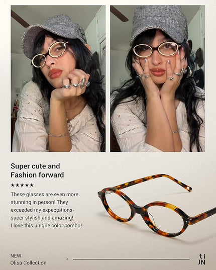TIJN Olisa Blue Light Blocking Glasses for Women Men,Oval Glasses Frame Bluelight Glasses for Gaming/Computer/Screen