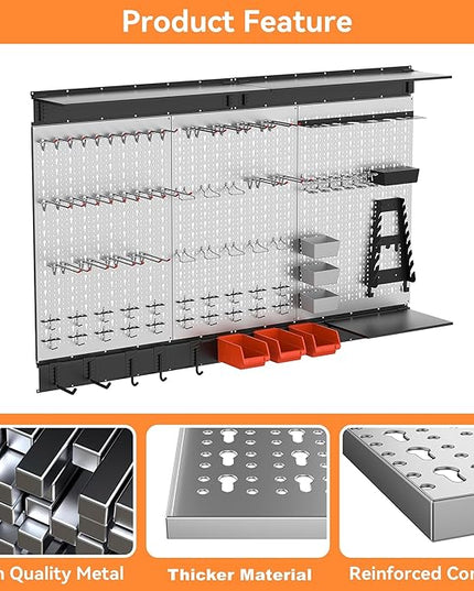 WALMANN 113 PCS Pegboard Wall Tool Organizer Kit with Pegboard Hooks, Bins, Pegboard Tools Storage System for Garage, Modular Peg Board, Tools Organizer Board with Hooks(Grey)