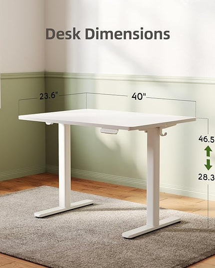 INNOVAR Electric Standing Desk, Adjustable Height Stand up Desks, 40 x 24 Inches Sit Stand up Desk for Home Office Computing, 3-Preset Memory Height Ergonomic Rising Desks, White